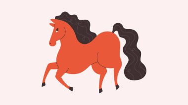 Şirin atlı vektör çizimi. Kutlama kartları, posterler, afişler için hayvanlı baskı tasarımı. At Yılı. Mutlu Çin Yeni Yılı.