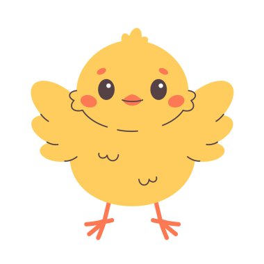 Sevimli civciv. Çıkartmalar, kartlar, posterler, afişler, kupürler için tasarım. Düz biçimli vektör illüstrasyonu