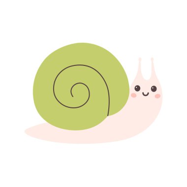 Tatlı salyangoz karakteri. Kartlar, kumaşlar, ambalajlar, hatıra defterleri, duvar kağıtları için tasarım. Düz biçimli vektör illüstrasyonu