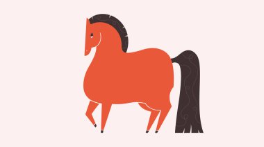 Şirin atlı vektör çizimi. Kutlama kartları, posterler, afişler için hayvanlı baskı tasarımı. At Yılı. Mutlu Çin Yeni Yılı