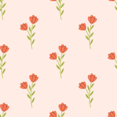 Çiçekli yumuşak, pürüzsüz bir desen. Sevimli minimalist baskı. Tekstil, duvar kâğıdı, ambalaj kağıdı. Düz biçimli vektör illüstrasyonu