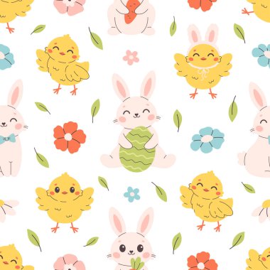 Güzel paskalya deseni. Tekstil, duvar kâğıdı, ambalaj kağıdı. Düz biçimli vektör illüstrasyonu