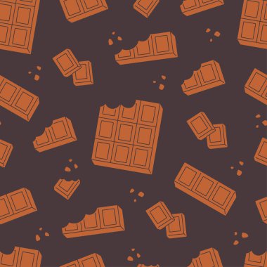 Çikolatalı, pürüzsüz desenli. Dünya Çikolata Günü. Pankart, duvar kağıdı, tekstil, ambalaj kağıdı, arka plan, kartlar için tasarım. Düz biçimli vektör illüstrasyonu