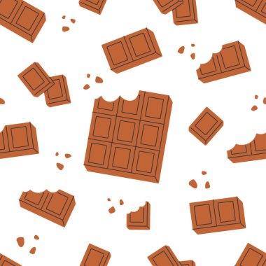 Çikolatalı, pürüzsüz desenli. Dünya Çikolata Günü. Pankart, duvar kağıdı, tekstil, ambalaj kağıdı, arka plan, kartlar için tasarım. Düz biçimli vektör illüstrasyonu