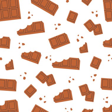 Çikolatalı, pürüzsüz desenli. Dünya Çikolata Günü. Pankart, duvar kağıdı, tekstil, ambalaj kağıdı, arka plan, kartlar için tasarım. Düz biçimli vektör illüstrasyonu