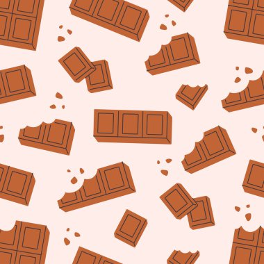 Çikolatalı, pürüzsüz desenli. Dünya Çikolata Günü. Pankart, duvar kağıdı, tekstil, ambalaj kağıdı, arka plan, kartlar için tasarım. Düz biçimli vektör illüstrasyonu