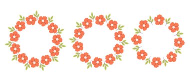 Çiçeksel basit daire iskeleti. El çizimi botanik yuvarlak kenar, çiçek çelengi, defne. Davetiye, kart, pankart, logo için tasarım. Düz biçimli vektör illüstrasyonu