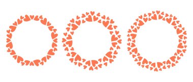 Kalpli basit bir daire. El çizimi kalp, çelenk. Davetiye, kart, pankart, logo için tasarım. Düz biçimli vektör illüstrasyonu