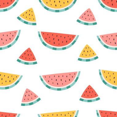 Güzel karpuz ve pürüzsüz desen. Pankart, duvar kağıdı, tekstil, ambalaj kağıdı, arka plan, kartlar için tasarım. Düz biçimli vektör illüstrasyonu
