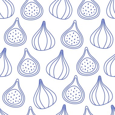 Şirin dış hatları incirli kusursuz desen. Pankart, duvar kağıdı, tekstil, ambalaj kağıdı, arka plan, kartlar için karalama meyvesi baskısı. Düz biçimli vektör illüstrasyonu