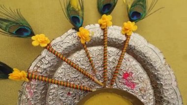 Haldi decoration plate . Turmeric Paste for Haldi Ceremony, Indian Hindu Wedding Ritual