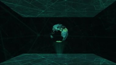 4k Earth Rotation On Digital Floor . Connectivity, Data Science, Digital, Ai technology background