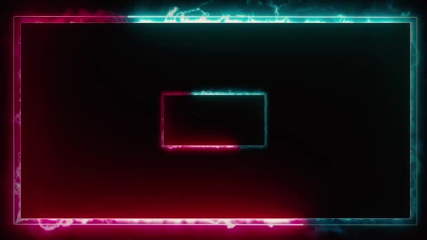 Glowing Neon Lighting Rectangular Frame Cyan Pink Background — Vídeo de Stock