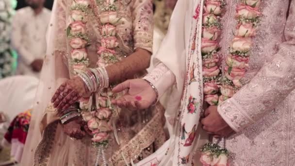 Hinduska Para Hindusów Trzymająca Się Ręce Podczas Swojej Funkcji Małżeńskiej — Wideo stockowe