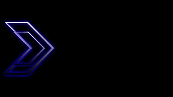Neon Pijl Teken Animatie Blauwe Pijl Richting Zwarte Achtergrond Looped — Stockvideo