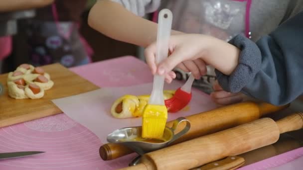 Los Niños Participan Una Clase Magistral Cocina Hot Dog — Vídeos de Stock