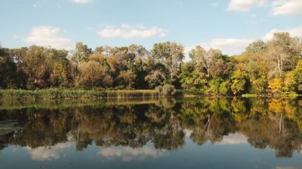 Sonbahar Manzarası Sonbaharda Gün Batımında Nehir Orman Manzarası — Stok video