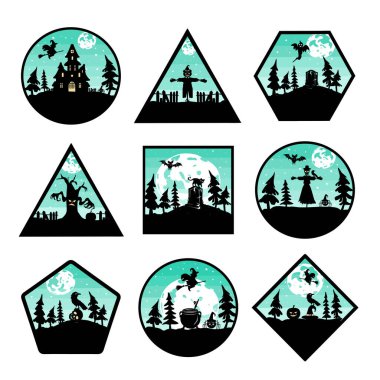 yeşil siluet peyzaj Cadılar Bayramı vektörü