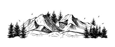 dağlar ve köknar ağaçları vektörü çizim yapıyor