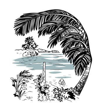 Palmiye ağacı vektör çizimi ile deniz burnu