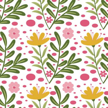 Yaz ortası çimenliği kusursuz desen. Moda için arka plan, duvar kağıtları, baskı. Tarlada farklı çiçekler var. Özgürlük stili Millefleur 'lar. Modaya uygun çiçek tasarımı