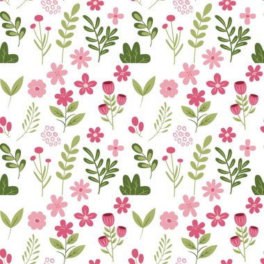 Yaz ortası çimenliği kusursuz desen. Moda için arka plan, duvar kağıtları, baskı. Tarlada farklı çiçekler var. Özgürlük stili Millefleur 'lar. Modaya uygun çiçek tasarımı