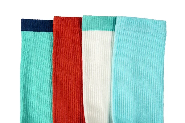 Veelkleurige Sokken Verschillende Designs Gebreide Kniekousen Hoge Resolutie Foto Geïsoleerd — Stockfoto