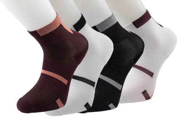 Різнокольорові Шкарпетки Встановлюються Різних Конструкціях Язані Високі Шкарпетки Колінах Фотографія — стокове фото