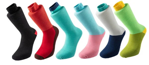Πολύχρωμες Κάλτσες Διάφορα Σχέδια Πλεκτές Κάλτσες Γόνατος Φωτογραφία Υψηλής Ανάλυσης — Φωτογραφία Αρχείου
