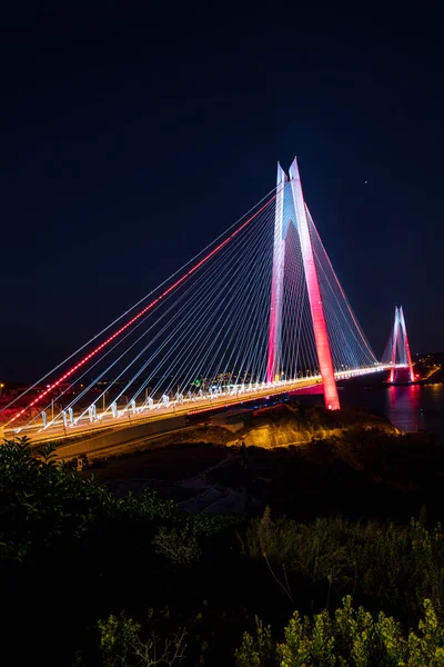 stock image Yavuz Sultan Selim Bridge night exposure, Istanbul, Turkey. Yavuz Sultan Selim Bridge in Istanbul, Turkey. 3rd Bosphorus Bridge and Northern Marmara Motorway.