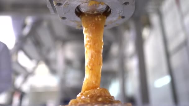 一个土耳其欢乐工厂的机器上站着土耳其喜悦的视频 糖果厂 车间生产土耳其风味食品 — 图库视频影像