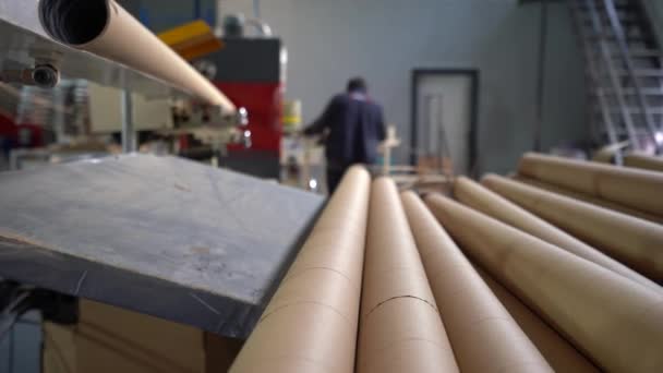Cardboard Bobbin Making Paper Making Machine Produces Technical Cardboard Old — Stock Video