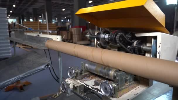 Cardboard Bobbin Making Paper Making Machine Produces Technical Cardboard Old — Stock Video