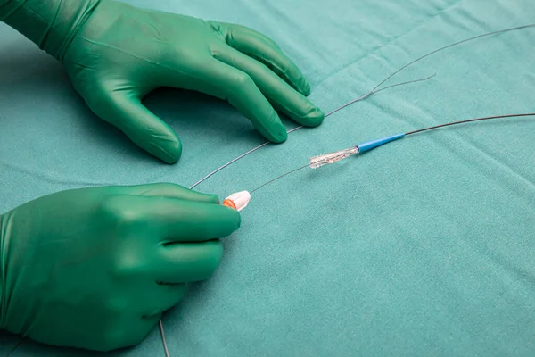 Coronary Imaging Catheter Dual Lumen Catheter Coronary Angiography Showing Micro — Stock Photo, Image
