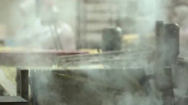 Geleneksel Türk yemekleri. Lezzetli Türk yemekleri; tepsi pastası; (Türkçe adı; Su boregi) Burek. Su Boregi 'yi yemek fabrikasında pişirmenin aşamaları. Yüksek kalite 4K video çekimi.