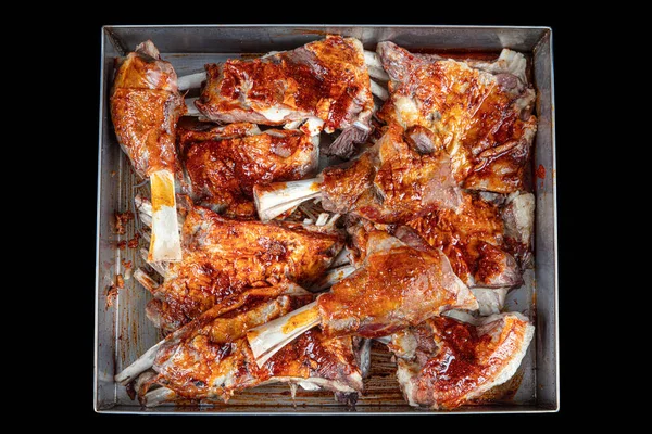 stock image Baked shank (Turkish: incik, incik) on a tray ready to be served in the restaurant. Beef calf. Lamb shank fed with Grade A grass. Classic Turkish steakhouse shank favorite dish.