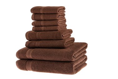 Kahverengi Banyo Havlusu Üst Görünümü% 100 Pamuk Terry Havluları Beyaz Arkaplan ile izole edildi. Yeni Hotel Spa Cotton Soft Güzel Tasarım Banyo Havluları. Emici Terry Hand Havlu Üst Görünüm 1 Yan Katlandı.