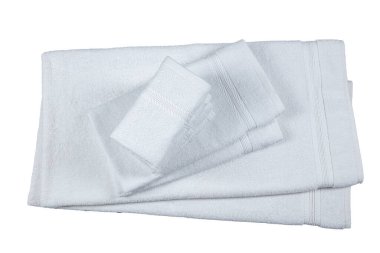 Beyaz Banyo Havlusu Üst Görünümü% 100 Cotton Terry Havluları Beyaz Arkaplan ile izole edildi. Yeni Hotel Spa Cotton Soft Güzel Tasarım Banyo Havluları. Emici Terry Hand Havlu Üst Görünüm 1 Yan Katlandı.