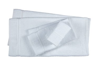 Beyaz Banyo Havlusu Üst Görünümü% 100 Cotton Terry Havluları Beyaz Arkaplan ile izole edildi. Yeni Hotel Spa Cotton Soft Güzel Tasarım Banyo Havluları. Emici Terry Hand Havlu Üst Görünüm 1 Yan Katlandı.