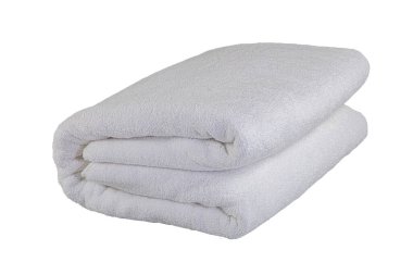 Beyaz Banyo Havlusu Üst Görünümü% 100 Cotton Terry Havluları Beyaz Arkaplan ile izole edildi. Yeni Hotel Spa Cotton Soft Güzel Tasarım Banyo Havluları. Emici Terry Hand Havlu Üst Görünüm 1 Yan Katlandı.