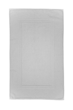 Beyaz banyo havlusu% 100 Cotton Terry Havluları beyaz arka planda izole edildi. Banyo aksesuarları. Üst görünüm.