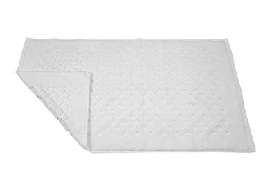 Beyaz banyo havlusu% 100 Cotton Terry Havluları beyaz arka planda izole edildi. Banyo aksesuarları. Üst görünüm.