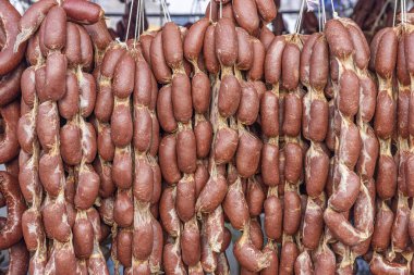Turkish Sausage (Sucuk). Sausages made of camel meat in camel wrestling festival.