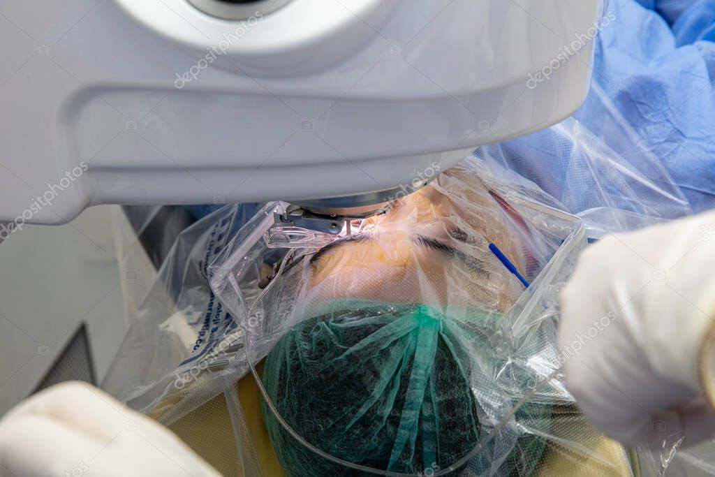 Laser vision correction.Patient and team of surgeons in the operating