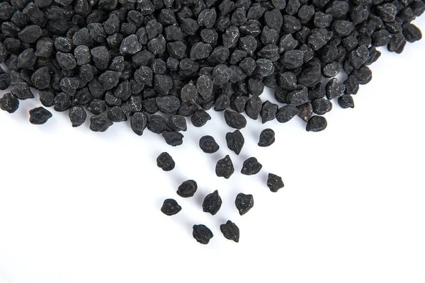 Black ceci neri chickpeas are very healthy to be consumed with their high fiber content. Heap of black Ceci neri chickpeas, black chickpea flour in a bowl with on white background.