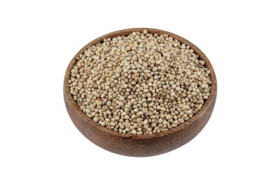 Gluten free Sorghum seeds isolated on white background.   Whole seeds of Sorghum Moench, millet, feed. A Bowl of Sprouted Sorghum and Sorghum Flour on a Bright White Table.