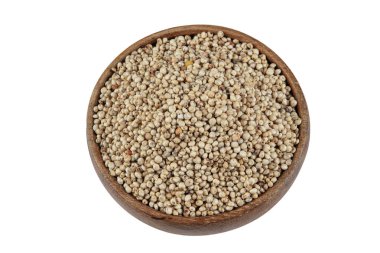 Gluten free Sorghum seeds isolated on white background.   Whole seeds of Sorghum Moench, millet, feed. A Bowl of Sprouted Sorghum and Sorghum Flour on a Bright White Table.