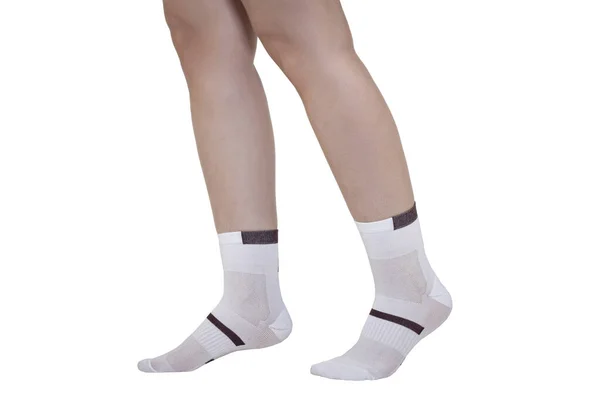 Das Weibliche Modell Trägt Socken Frauenbeine Socken Isoliert Auf Weißem — Stockfoto