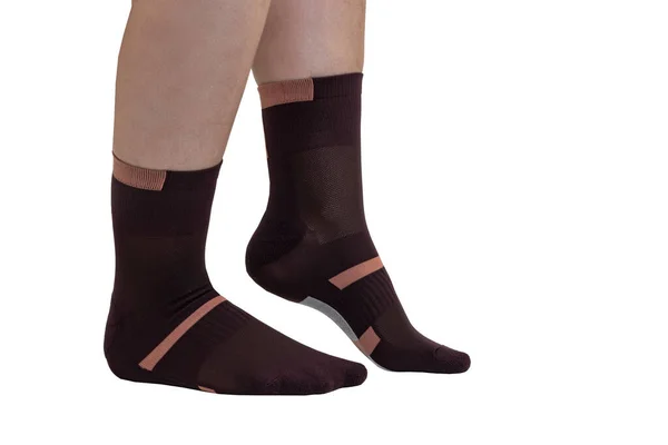 Γυναικείο Μοντέλο Κάλτσες Γυναικεία Πόδια Που Φορούν Κάλτσες Απομονωμένα Λευκό — Φωτογραφία Αρχείου
