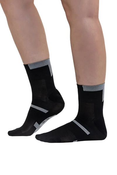 Modelka Ponožkách Dámské Nohy Nošení Ponožky Izolované Bílém Pozadí — Stock fotografie